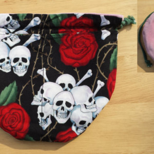 Grand Opening Sale!!!! Pink Velveteen Multi-Pocket Bag with Skulls and Roses on Black