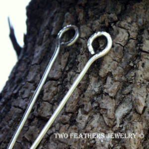 Silver Hair Sticks - Nickel Silver - Tiny Circles - Set Of 2 Hand Forged Minimalist Metal Hair Sticks - Haar Stick - Alpaca - Two Feathers