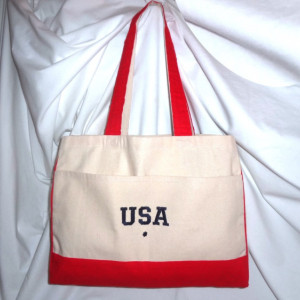 Back to School Olympic USA Tote Bag ~ Beach Bag Extra Large w/ Embroidery (Both Sides)