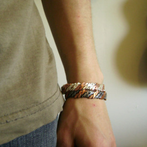 Bold Copper and Niobium Double Helix Mens Cuff Bracelet