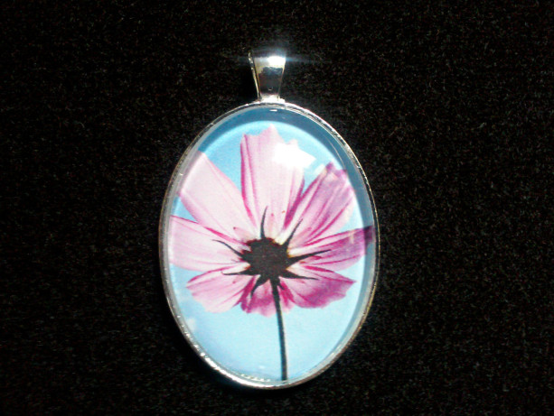 Purple Daisy and the Sky Silver Pendant