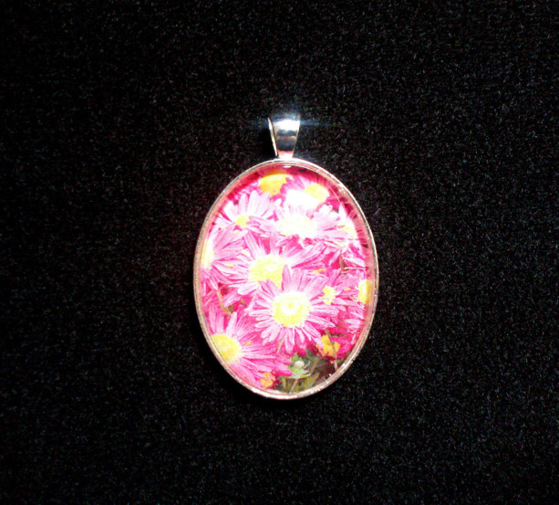 Pink Sunflower Silver Pendant