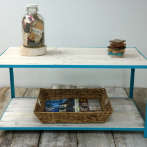 Pallet Wood and Steel Coffee Table - Coastal Blue & Whitewash