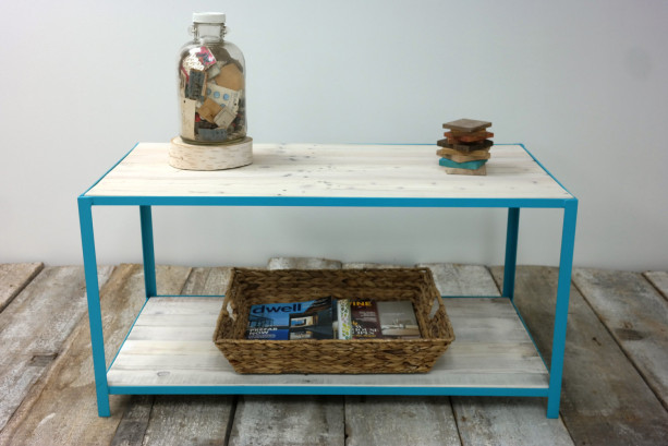 Pallet Wood and Steel Coffee Table - Coastal Blue & Whitewash