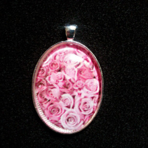 Pink Rose Floral Silver Pendant