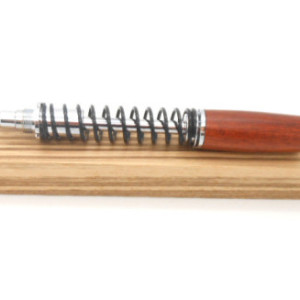 Handcrafted Shock Absorber Pen with Black Enamel Spring featuring Zebrawood, gearhead or mechanic gift, motorcycle enthusiast, Father's Day