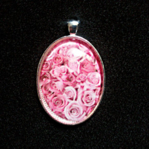 Pink Rose Floral Silver Pendant