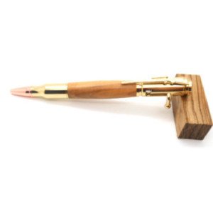 Handcrafted wood pen, 24K Gold Bolt Action Pen featuring Bethlehem Olivewood, perfect gift for gun enthusiast, handmade wooden pen