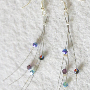Multi-strand dangle earrings with swarovski crystals - Peacock