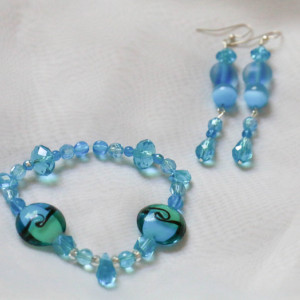 Earrings and bracelet - Carolina Blue