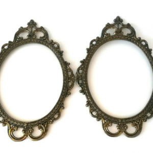 Oval Metal Ornate Frames Picture Frame Set of 2 Mirror Wall Hanging Decor Gold Pair Victorian French Home Decor Holder Photo Photography