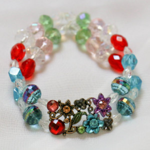 Double strand bracelet and earrings - 2 piece set - Spring flowers
