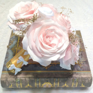 Blush paper roses and gold baby's breath Bridal bouquet, Made in colors of your choice, Shabby chic gold and blush bouquet, Throw bouquet