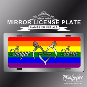 Gay Pride deer hunter LGBT Rainbow Couples Mirror License Plate. Now that's legal show the world on your front bumper. Great wedding gift.