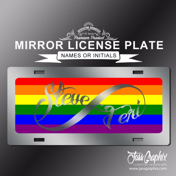 Lesbian Gay Pride Personalized Mirror License Plate with the Infinity Symbol. Now that's legal show the world on your front bumper.