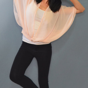 Batwing flare chiffon top with front closure