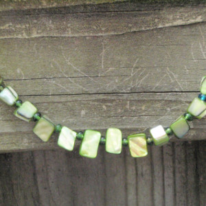 Delicate Green Mother of Pearl and Silver Chain Necklace