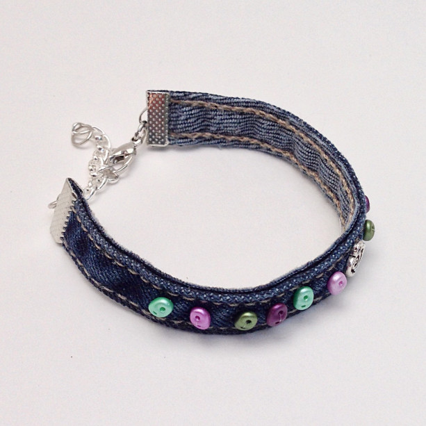 Denim Fabric Bracelet, Friendship Beaded Blue Jean Bracelet, Repu | aftcra