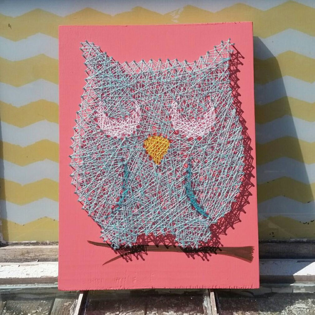 String Art Owl. Custom colors available. Handmade by Nailed It Design. Unique Gift Idea.