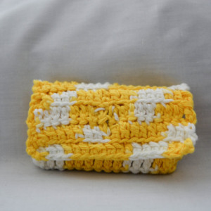 Yellow checker crochet wallet, handmade crochet wallet, coin purse, cotton crochet wallet, business card holder, crochet wallet snap