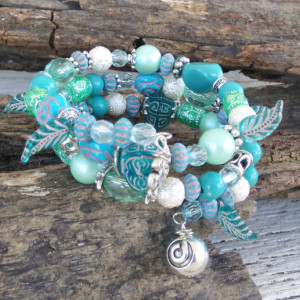 Coral Blue Bohemian Bracelet-Boho Bracelet-Gypsy Bracelet-Hippie Wrap Bracelet-Bali Bracelet-Beaded Wrap Bracelet-Boho Jewelry-Beaded Boho