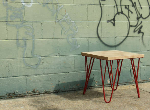 Industrial Wood and Metal Table, Solid Hardwood Maple with Red Steel Powder Coated Legs,  Modern Table, contemparary table
