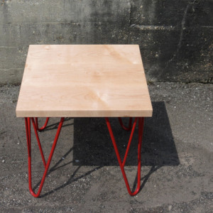 Industrial Wood and Metal Table, Solid Hardwood Maple with Red Steel Powder Coated Legs,  Modern Table, contemparary table