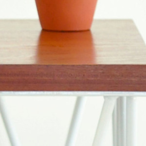 Contemporary  Wood and Metal End Table - Solid Hardwood Sapele Top with White Steel Powder Coated Legs - Modern Unique Hairpin legs