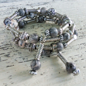 Silver Boho Wrap Bracelet-Gypsy Beaded Bracelet-Handmade Bracelet-Hippie Wrap-Wrap Bracelet-Boho Jewelry-Stack Bracelet-Layered Gypsy