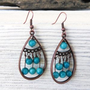 Bohemian Blue Copper Earrings-Boho Earrings-Dangle Earrings-Bohemain Jewelry-Earrings-Boho Jewelry-Gypsy Earrings-Tribal Earrings-Drop Boho