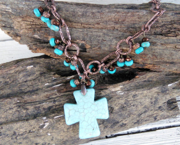 Sterling Silver and Composite Turquoise Cross Necklace - Innocent Hope |  NOVICA