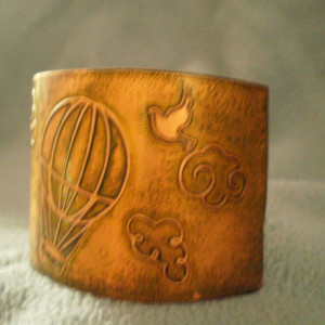 2 Inch Copper Etched Cuff Bracelet with Balloon Design - Green