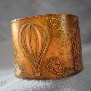2 Inch Copper Etched Cuff Bracelet with Balloon Design - Green