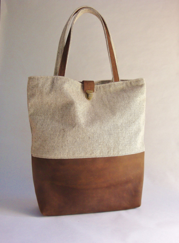 Leather and Tweed Canvas Tote
