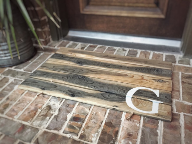 Wood Doormat, Monogram, Custom Distressed Finishes: AGED NATURAL SHOWN - Free Shipping
