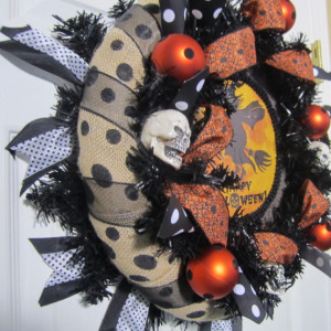 Halloween Black Polka Dots Burlap Wreath, Black polka dots Burlap Wreath, Halloween Orange polka dots Burlap Wreath, Black Burlap Wreath