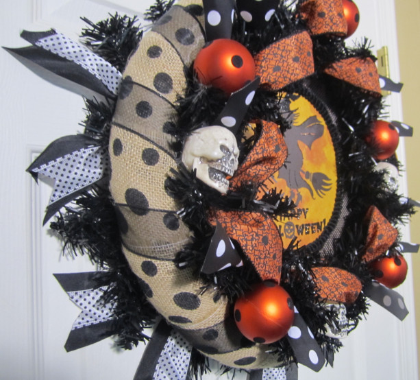 Halloween Black Polka Dots Burlap Wreath, Black polka dots Burlap | aftcra