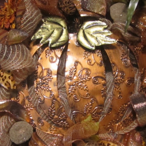 Fall Copper Pumpkin Wreath, Fall Deco Mesh Cooper Pumpkin, Fall Deco Mesh Wreath Metal Pumpkin