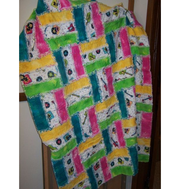 Bright Music Themed Flannel Rag Lap Quilt