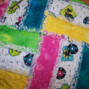 Bright Music Themed Flannel Rag Lap Quilt