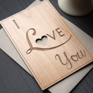 I Love You Wood Card - Wedding Anniversary Greeting Card - Typography Cards