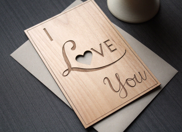 I Love You Wood Card - Wedding Anniversary Greeting Card - Typography Cards