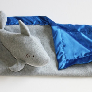 Great White Shark Security Blanket, Lovey Blanket, Satin, Baby Blanket, Stuffed Animal, Baby Toy - Customize Color - Monogramming Available
