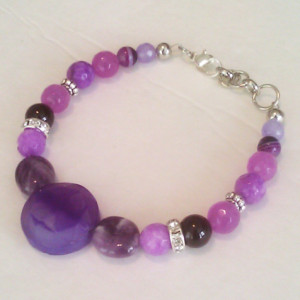 Natural stones bracelet Madagascar Natural Amethyst purple Jade Alexandrite 7 1/2” - 8 3/8”