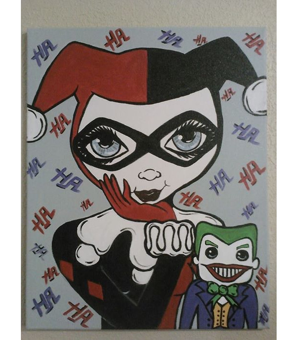  Big Eyed Beauties Harley Quinn & Joker acrylic canvas painting 16x20 