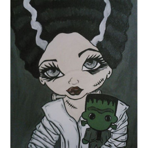 Big Eyed Beauties Bride of Frankenstein acrylic canvas painting 