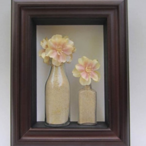 SOLD!!! Apothecary Shadow Box , Antique Glass Bottles and Silk Flower Wall Decor