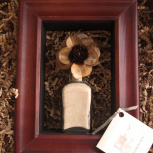 SOLD!!!! Apothecary Shadow Box , Antique Square Glass Bottle and Preserved Flower Wall Decor