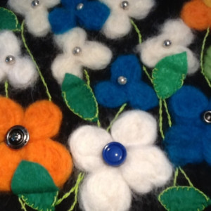 Black Clutch Bag with Felted Flowers