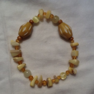 Yellow Acrylic, Shell and Glass Bead Bracelet